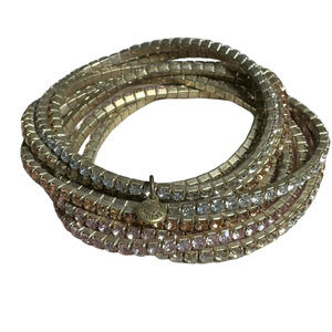 J.Crew Gold Tone Rhinestone Stretch Tennis Bracelet Stack Set of 8